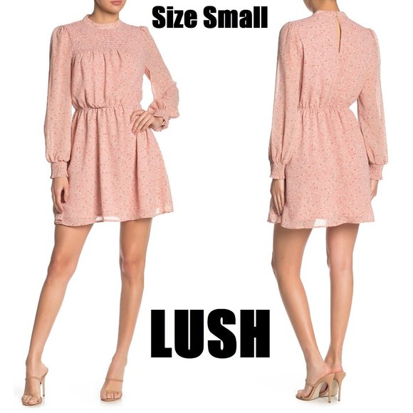 Lush Dresses & Skirts - SOLD 👋[[LUSH]] Pink Floral Chiffon Smock Neck Dress